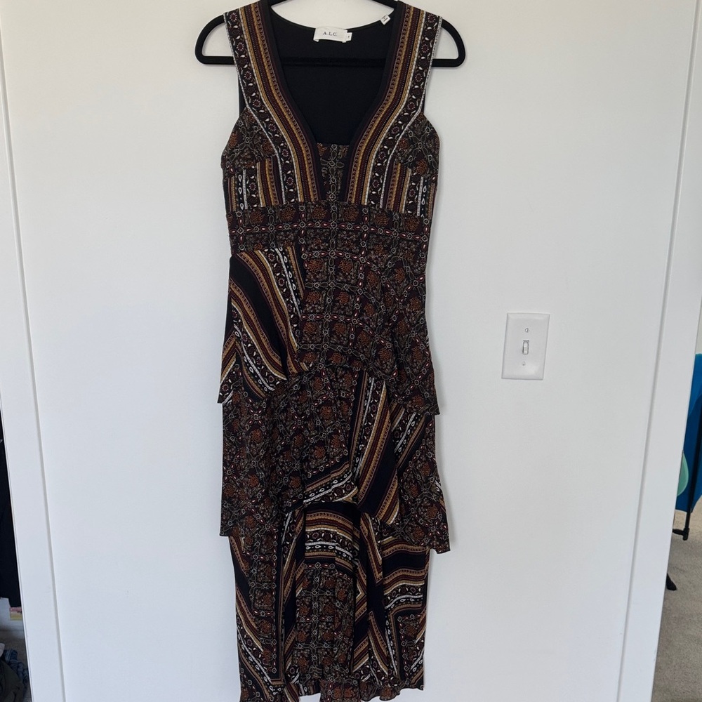 A.L.C. Hayley Tiered Patchwork Silk Dress Paisley Handkerchief - Size 8 - Picture 2 of 8